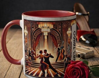Personalized Tango Dancer Art Deco Mug, Custom Ballroom Dance Coffee Cup