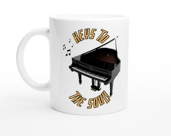 PIANO MUSIC MUG - White 11oz Ceramic Mug - Keys to the Soul - Present for music enthusiast, birthday gift, cup for band practice