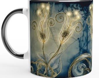 Ceramic Coffee Mug, Technobiological Design, Glowing Tulips, Tech Nature Fusion (10 pack)