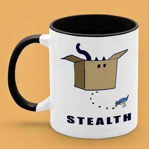 Stealthy Cat Ambush Mug - Unique 11 ounce Ceramic Coffee Cup with Funny Graphic for Office Decor