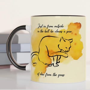 Cat's Paw Haiku Ceramic Mug - 11oz/15oz Hand-Drawn Design with Original Poem for Coffee Lovers