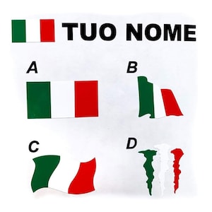N. 2 pz. Scritte adesive personalizzate prespaziate senza fondo con bandiera italiana e nome per caschi auto moto biciclette modellismo