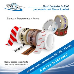 144 Pezzi Nastro Adesivo in PVC personalizzato H 5 cm x L 50/66/132 metri Bianco Avana o Trasparente Imballaggio con il Tuo logo