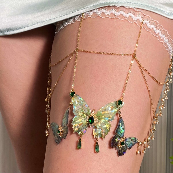 Enchanting Forest Fairy Butterfly Thigh Chain,Leg Chain, Body Jewelry, Wedding Garter, Gifts for her, Birthday Gift,Dress Jewelry