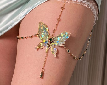 Mysterious Sprite Butterfly Thigh Chain,Bridal Garter,Wedding Garter,Dress Jewelry,Leg Chain,Body Jewelry,Wedding Accessory,Beach Wedding