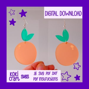 Orange dangle earrings SVG File, laser cut earrings, glowforge earring, foodie earring SVG, acrylic jewelry cut file