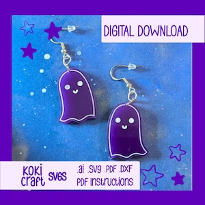 Cute Ghost SVG, laser cut earring, glowforge earring, spooky earring, acrylic cut file, Cute Halloween jewelry