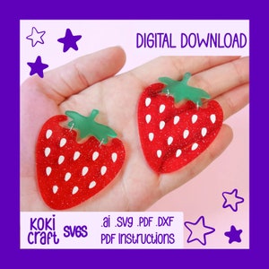 Strawberry dangle earrings SVG File, laser cut earrings, glowforge earring, foodie earring SVG, acrylic jewelry cut file