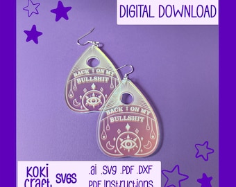 Ouija Planchette SVG, laser cut earring, glowforge earring, occult earring, acrylic cut file, goth earring, witch Halloween earring