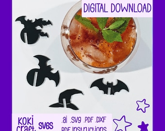 Bat Drink Tag SVG, Halloween Drink Tag, Witch Hat, Drink Tag Bundle, Acrylic Drink Tag, Spooky Drink Topper, Glass or Cup Decoration File