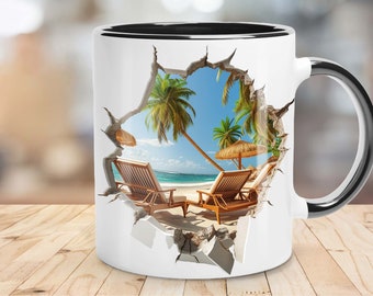 3D Tropical Beach Coffee Mug: Vacay Mode Activated, Summer Drinkware