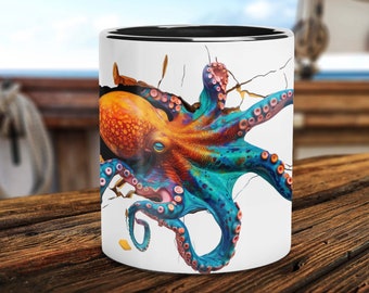 Mug pieuvre 3D, tasse à café céphalopodes vibrante, tasse à thé vie océanique, art de verres animaux marins, cadeau de cuisine nouveauté nautique pour amoureux de la mer