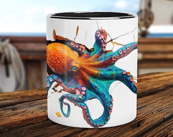 Mug pieuvre 3D, tasse à café céphalopodes vibrante, tasse à thé vie océanique, art de verres animaux marins, cadeau de cuisine nouveauté nautique pour amoureux de la mer