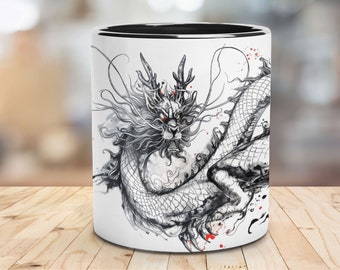 I am the Dragon Mug, Year of the Dragon Powerful Serpent Art Cup, Mythical Creature Gamer Mug, Asian-Inspired Fantasy Mythology Drinkware
