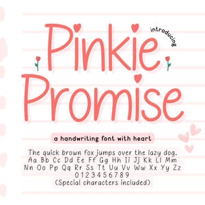 Könnte beinhalten: Pinkie Promise, eine handgeschriebene Schriftart mit Herz. Der schnelle braune Fuchs springt über den faulen Hund. Aa Bb Cc Dd Ee Ff Gg Hh Ii Jj Kk Ll Mm Nn Oo Pp Qq Rr Ss Tt Uu Vv Ww Xx Yy Zz 0123456789 (Sonderzeichen enthalten)