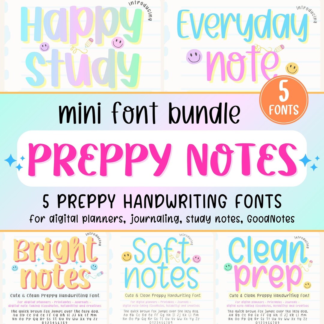Preppy Note Setup Preppy Notes โ Neat and Clean Handwriting Font Mini Bundle for Planners ...
