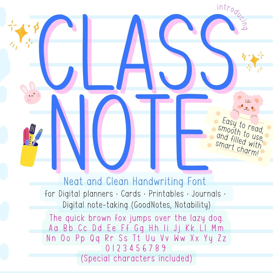 Neat Handwriting Font for Goodnotes, Study, Planner : Class Note Font ...