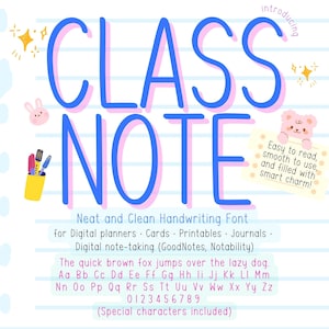 Note taking font, handwriting font, neat handwritten font for Goodnotes, digital planner, iPad font, study notes, Back to school, Class Note