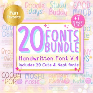 Handwriting Font Bundle V.4 – 20 Cute Neat Handwritten Fonts +7 Dingbat for Note Taking, Journaling, Digital Planner, Canva, Goodnotes, iPad