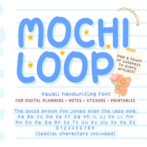 MochiLoop - Fuente de escritura a mano kawaii / Fuente linda estilo mochi para planificadores digitales, notas, diarios, pegatinas, manualidades y diseño de redes sociales