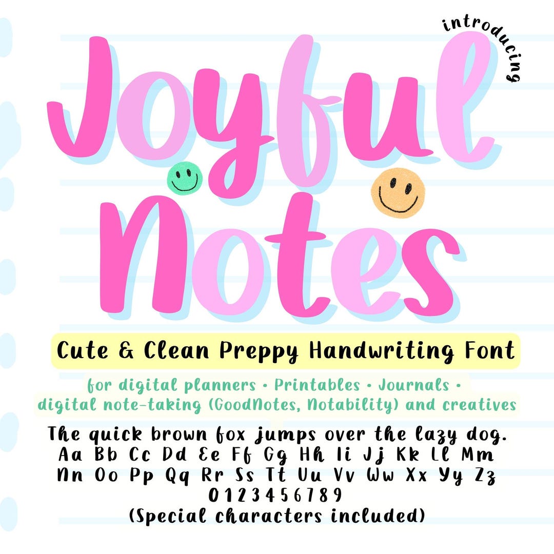 Preppy Handwriting Font for Journal, Notes, Digital Planners, Study ...