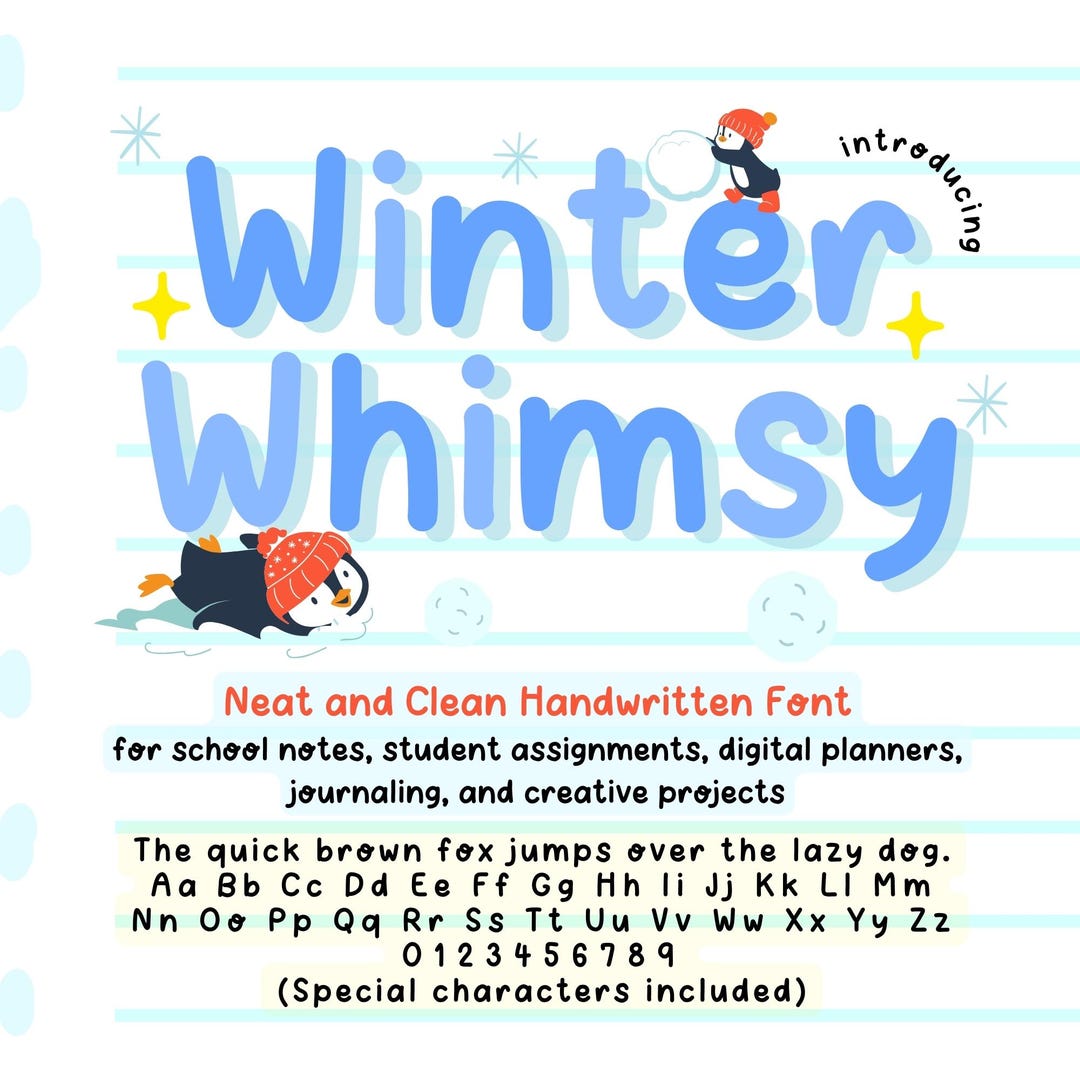 Whimsy Handwriting Neat Handwriting Font, Winter Whimsy (OTF & TTF) - Etsy