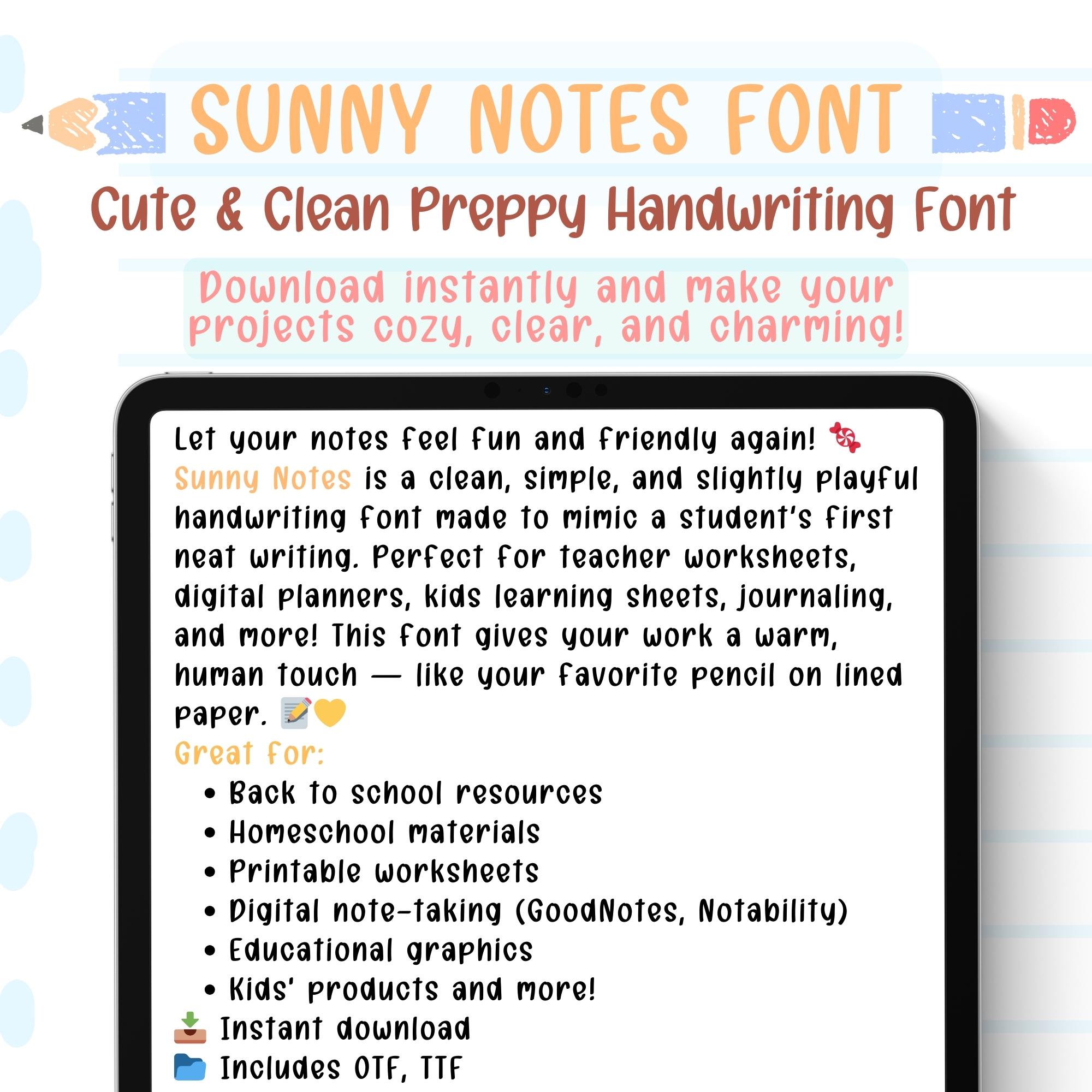 Preppy Note Setup Preppy Handwriting Font for Notes, Digital Planners and Study | Sunny ...