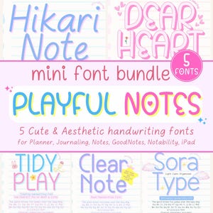 5 Cute Digital Handwritten Fonts | Playful Notes Font Bundle for Planner, Journaling,  Aesthetic Notes, GoodNotes, Note Taking, iPad, Canva