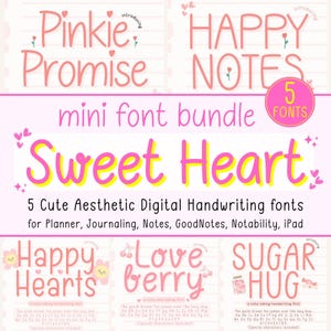 Lot de polices manuscrites Sweet Heart | 5 jolies polices d'écriture numérique esthétiques pour agenda, journal, notes, GoodNotes, Notability, iPad