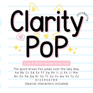 Clarity Pop : police d'écriture audacieuse et mignonne, police minimaliste, écriture manuscrite simple pour notes numériques, agendas, GoodNotes, enseignants et étudiants