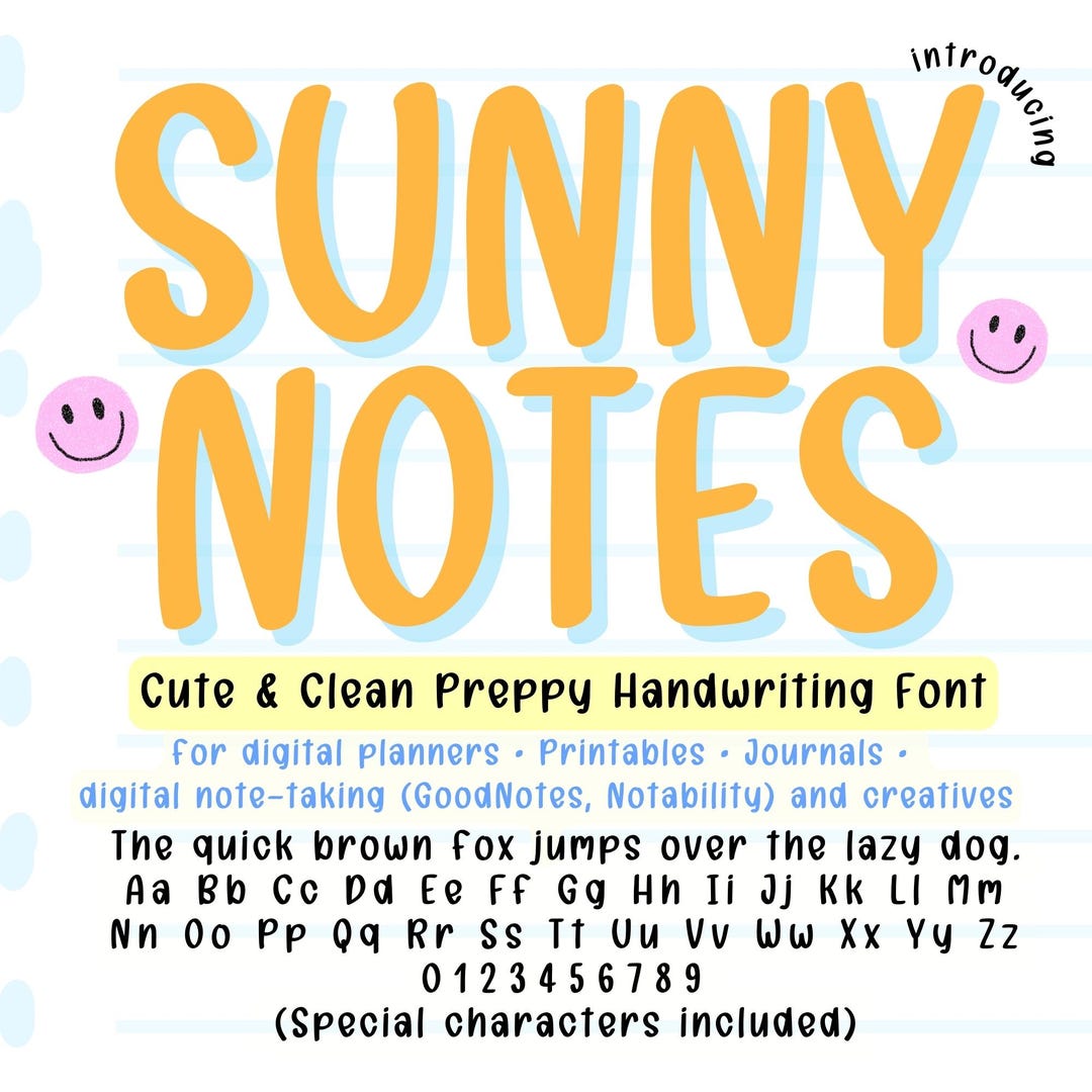 Preppy Handwriting Font for Notes, Digital Planners and Study | Sunny ...