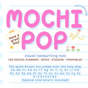 Mochi Pop - Kawaii Handwriting Font for Digital Planner | Cute Bubble Style Typeface for Stickers, Notes, Printables, Social Media & Crafts