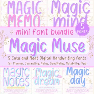 5 Cute and Neat Handwriting Fonts | Magic Muse Font Bundle for Digital Planner, Journaling, Aesthetic Notes, GoodNotes, iPad, Note taking