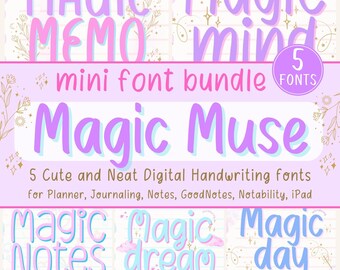 5つのキュートで素敵な手書きフォント | デジタルプランナー、ジャーナリング、美的メモ、GoodNotes、iPad、メモ取りのためのMagic Museフォントバンドル