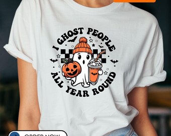 Ghost Pumpkin Coffee T-Shirt, Unisex Halloween Comfort Colors Tee