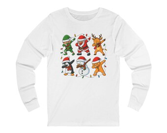 Funny Dabbing Santa & Reindeer T-shirt met lange mouwen, shirt kerstverlichting