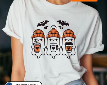 Coffee Ghosts Halloween T-Shirt, Comfort Colors Tee
