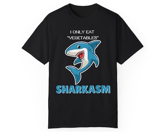 Sharkasm veganistisch T-shirt met haaien: kleding met grappige vegetarische humor
