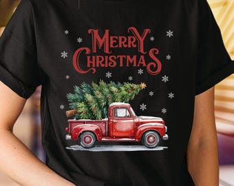 Vintage rode kerst-T-shirt vrachtwagen: nostalgisch vakantie-T-shirt