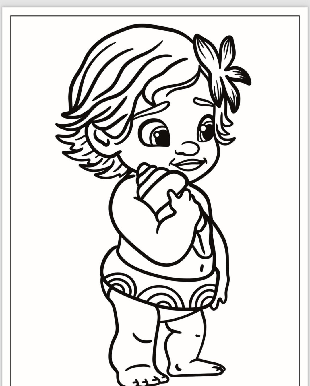 Hoja para colorear de Moana bebé sosteniendo una concha - Etsy España