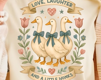 Vintage Blue Ribbon Goose Png, Retro Goose Sublimation, Cute 1980s Groovy Aesthetic Clipart, Geese Love, Laughter, and a little Honks PNG