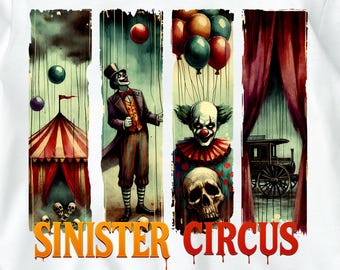 Circo sinistro PNG, Pagliaccio da circo inquietante PNG, Stampa a sublimazione su maglietta, Circo infestato, Disegno teschio da giocoliere di Halloween, Stagione spettrale