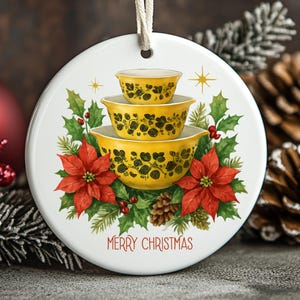 Vintage Pyrex Inspired double sided Ornaments, Retro Vintage Pyrex Gooseberry Pattern, Christmas Decor, Gift for Pyrex Collector Holiday