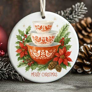 Vintage Pyrex Inspired double sided Ornaments, Retro Vintage Pyrex Friendship Pattern, Christmas Decor, Gift for Pyrex Collector Holiday