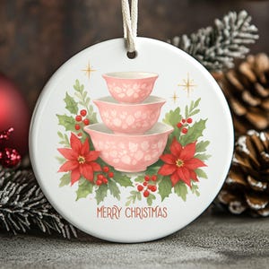 Vintage Pyrex Inspired double sided Ornaments, Retro Vintage Pyrex Pink Gooseberry Pattern, Christmas Decor, Gift for Pyrex Collector