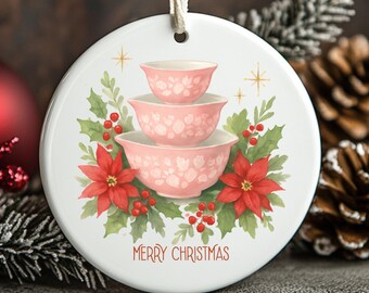 Vintage Pyrex Inspired double sided Ornaments, Retro Vintage Pyrex Pink Gooseberry Pattern, Christmas Decor, Gift for Pyrex Collector