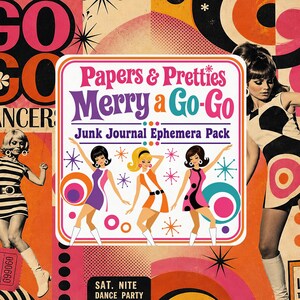 Merry a Go Go Mod 1960s Junk Journal Ephemera Kit - papers - tags - ephemera, paper pack, Mixed Media Paper Crafts