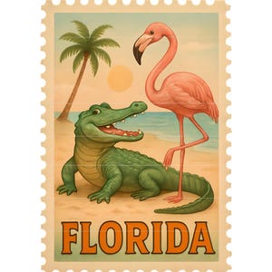 Florida Briefmarke Zustand PNG, Vintage Briefmarke Sublimationsdesign, USA Zustand Vintage Briefmarke, Florida Post Briefmarke Digitaler Download