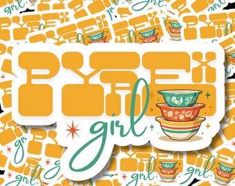 Pyrex Girl Inspired Kiss-Cut Stickers, Vintage Pyrex Collector, Retro Inspired Decals, Pyrex Bowl Stack Decals, pyrex lover collector gift