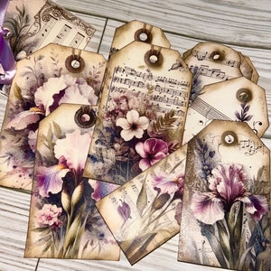 Junk Journal Ephemra Purple Iris's Hang Tags 10 tailles assorties scrapbooking artisanat techniques mixtes fait main